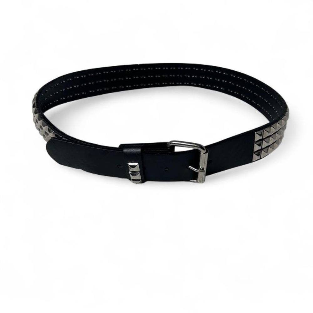Studded Leather Belt Mens Womens Unisex 3-Rows Metalโ Pyramid Punk